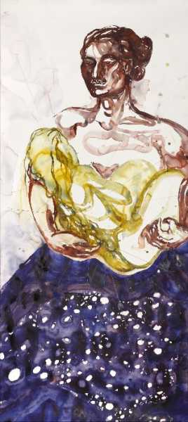 Aline Thomassen, zonder titel, aquarel en potlood op papier, 255 x 114 cm