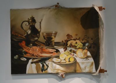 Raul Ortega Ayala, Intervened found painting (i.s.m. Juan Garcia), 2010 foto: Rob Kollaard